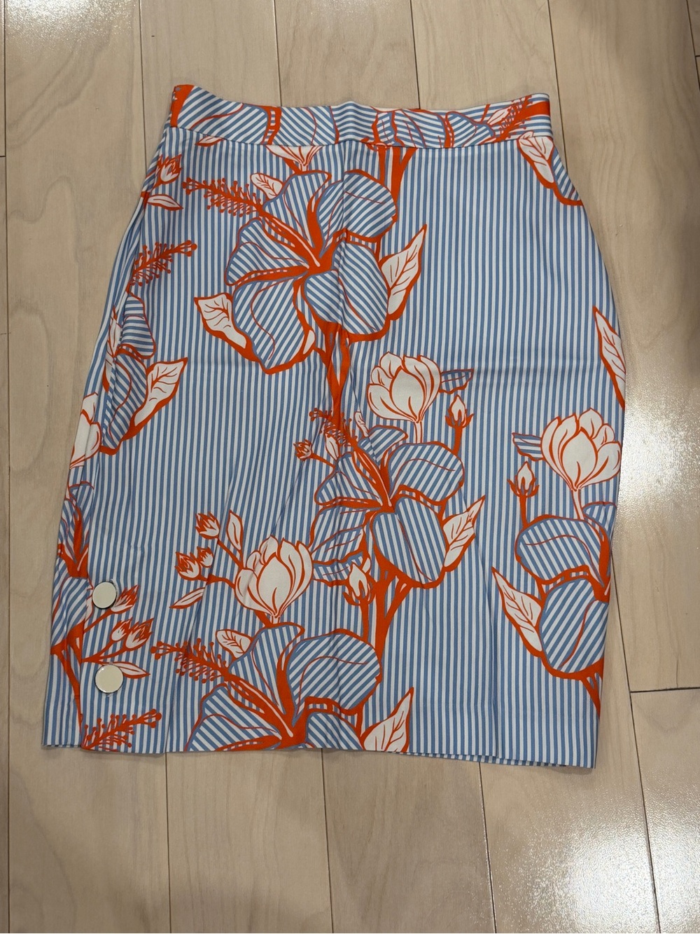 Lela Rose Blue & Orange Floral Pencil Skirt Sz M